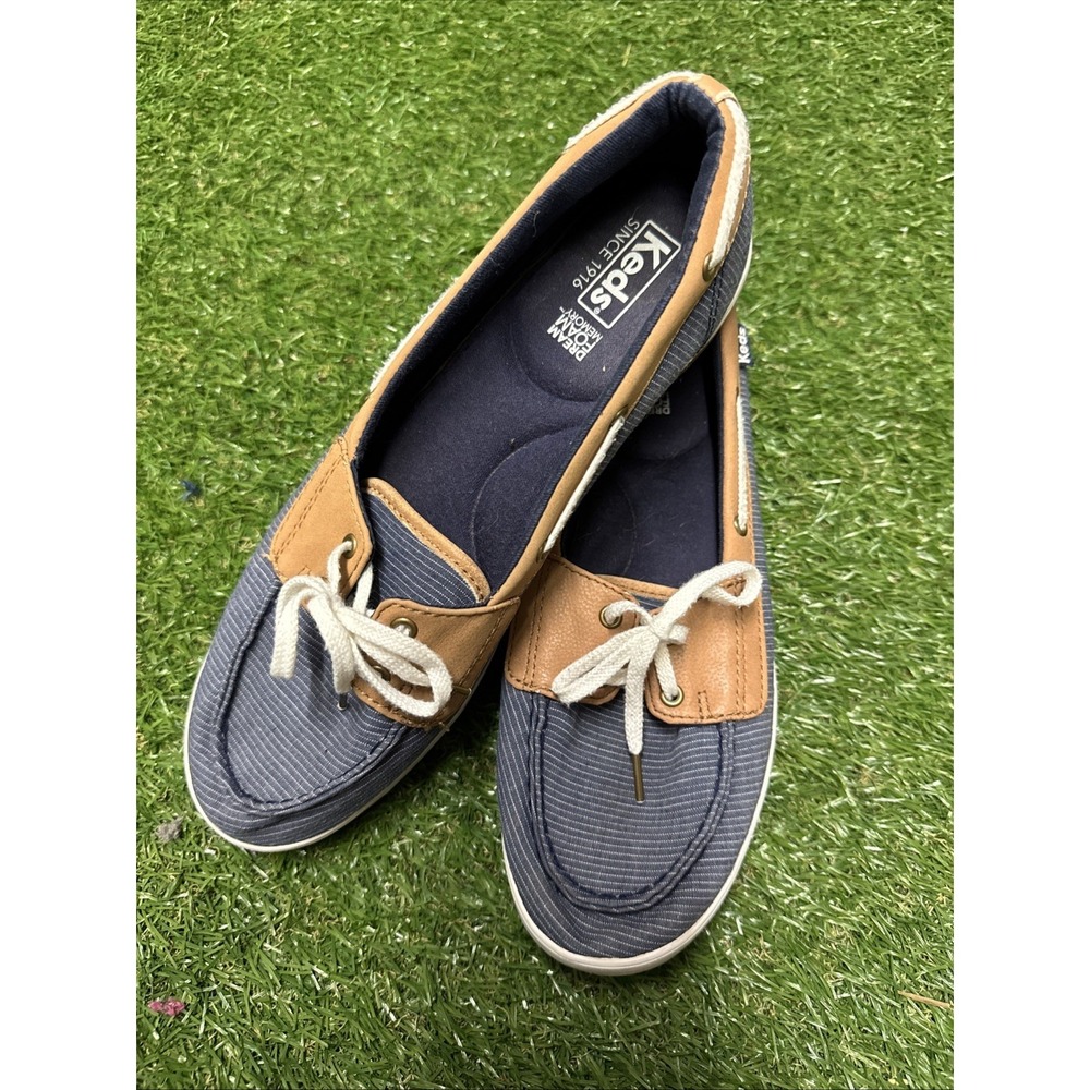 Keds women Glimmer chambray lace-up boat shoes Striped Design Memory Foam Sole 9